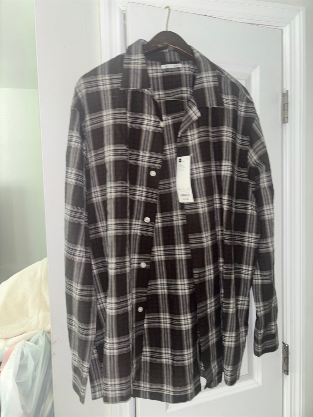 Men's Black & White Plaid Lightweight Shirt Jacket